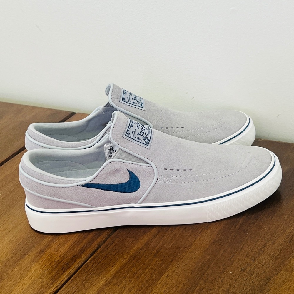 Nike SB Zoom Stefan Janoski Slip RM Grey Navy Suede Skate Shoes Mens Boys 4.5